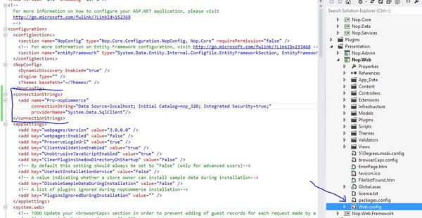 nopCommerce中的EF迁移 - 设置Web.config