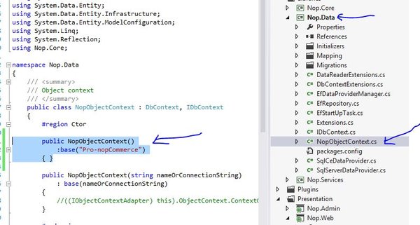 nopCommerce中的EF迁移 - 设置NopObjectContext.cs