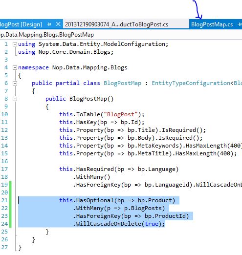nopCommerce中的EF遷移 -  BlogPostMap